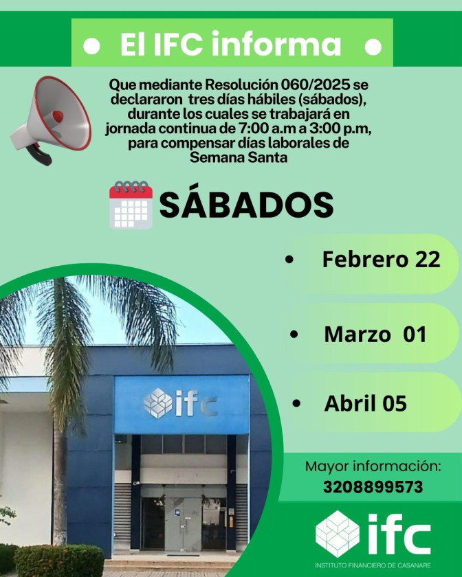 El lunes 14, martes 15 y miércoles 16 de abril de 2025 no habrá atención al público en el IFC